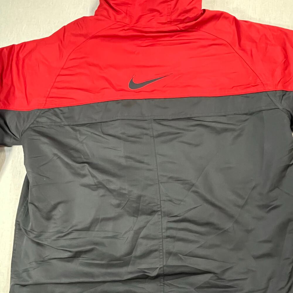 Vintage Nike Red Black Hooded Full Zip Jacket XL Fleece Lined Winter Windbreaker